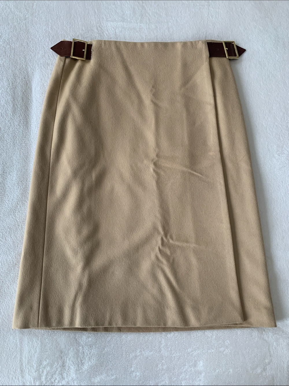 Michael Kors Camel Pencil Skirt with Brown Buckle Accents